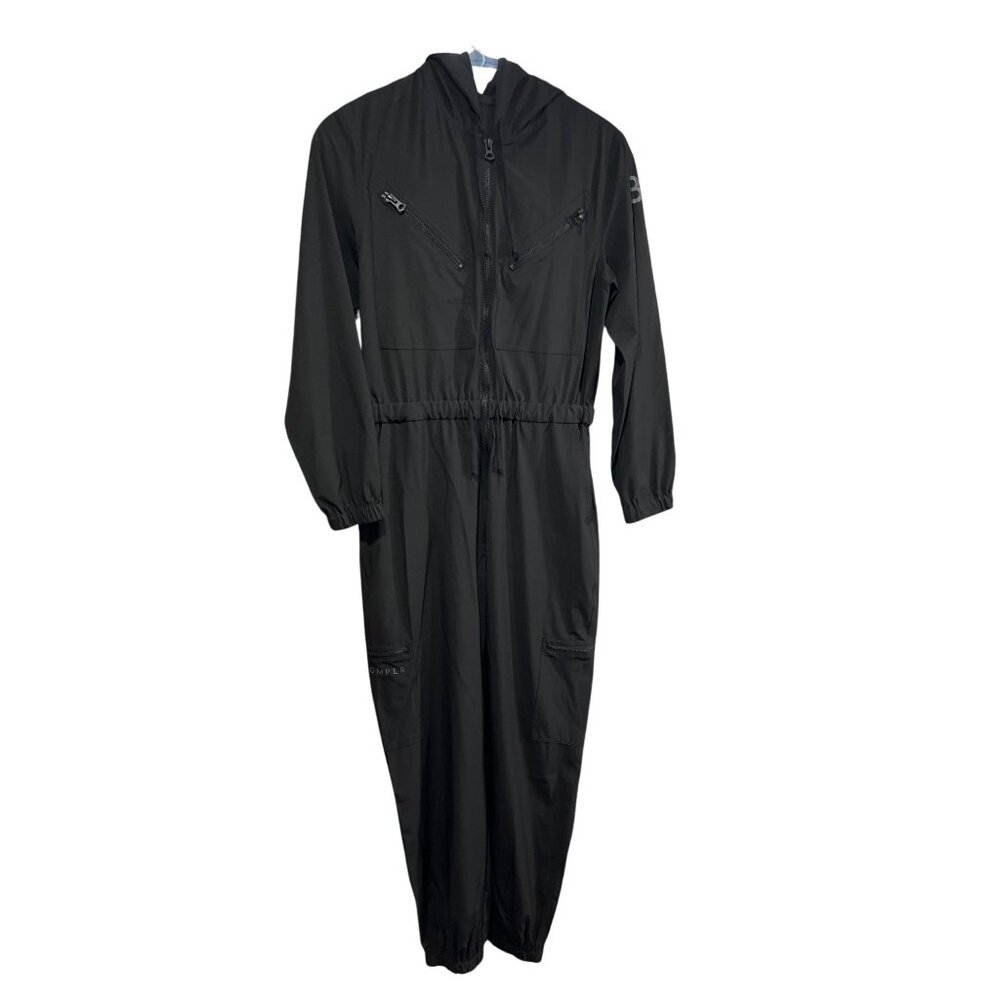 Black Biodegradable BioRomper W/ Zippered Pockets & Hood Size Small 72j